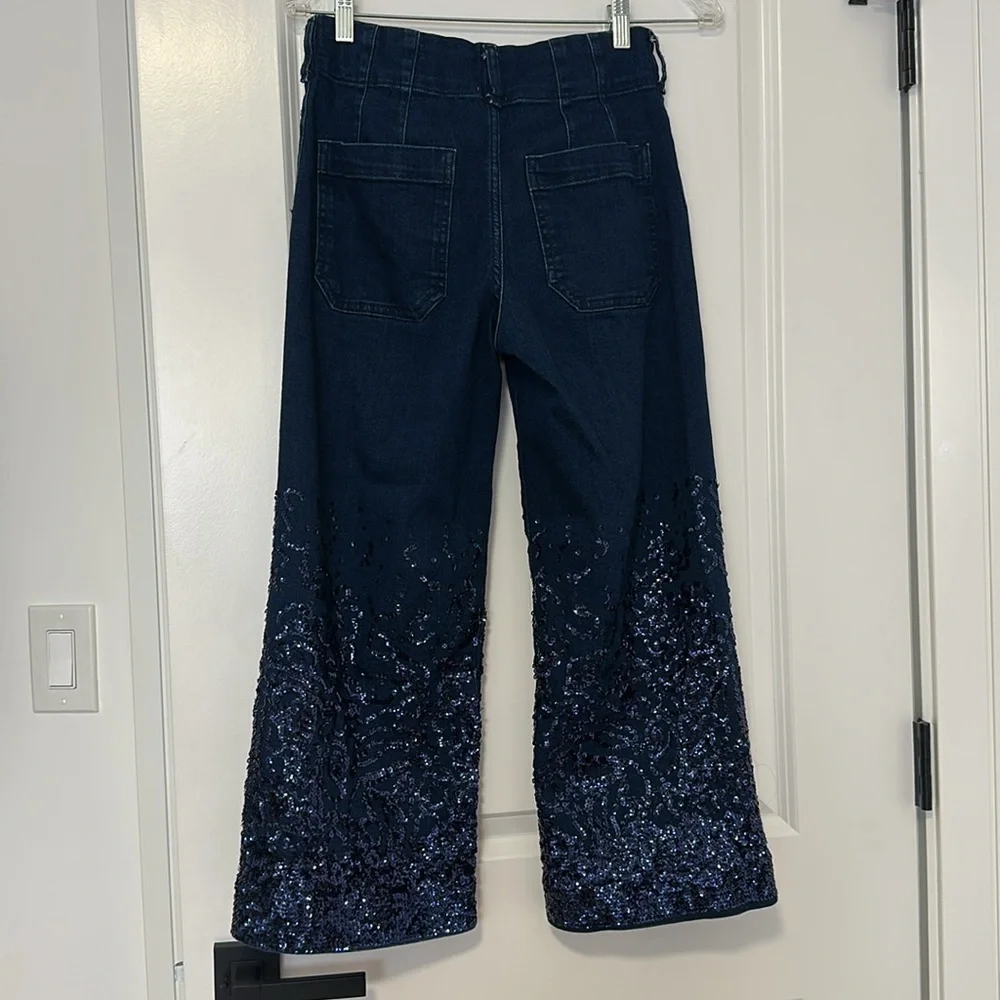 Colette Cropped High-Rise Wide-Leg Jeans by Maeve Sequin Edition size 25 P - Picture 8 of 9